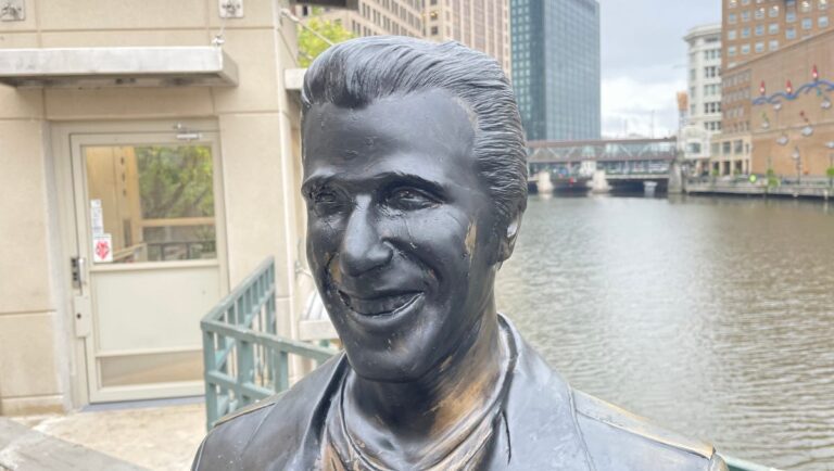 Bronze Fonz statue vandalized with black substance; cleanup underway