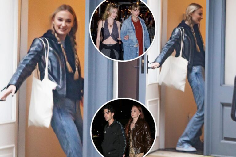 Sophie Turner smiles whereas leavingTaylor Swift’s NYC house